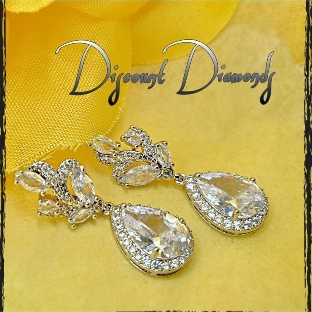 Clear White Diamond Dangle Stud Earrings on 925 Sterling Silver